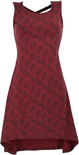 GURU SHOP Minikleid mit Riemchenrücken aus Bio-Baumwolle, Vokuhila Kleid - Weinrot, Damen, Size:S
