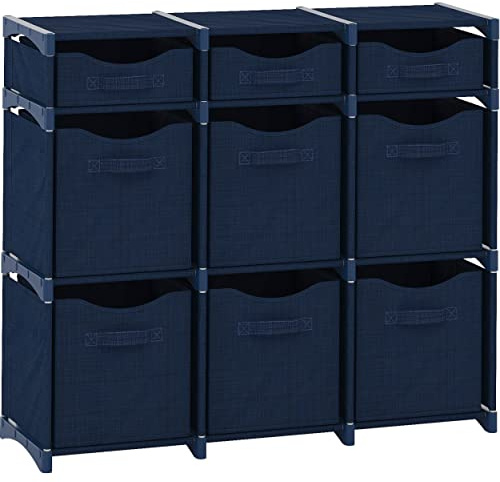 9 Cube Storage Organizer With Bins Included - Closet Storage With 9 Storage Bins - Easy To Assemble Storage Unit With Drawers - Closet Organization For Clothes, Bedroom, Nursery, & Toys (Navy)