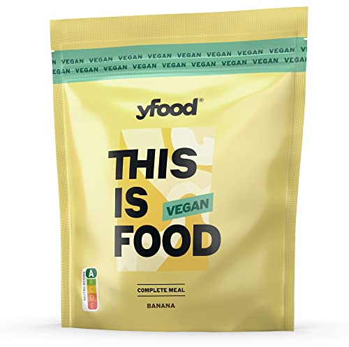 yfood Pulver Vegan Banana, Leckere Trinkmahlzeit für unterwegs, THIS IS FOOD Pulver, 26g Protein, 17 Mahlzeiten, 26 Vitamine und Mineralstoffe, 1,5kg Beutel, Geschmack Banane