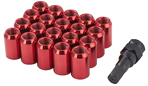 XRMXF 20 pezzi Dadi a ghianda con testa esagonale stretta, cono 60°, in acciaio, Lug Nuts M12 x 1,5, Dadi per ruota (Rosso)