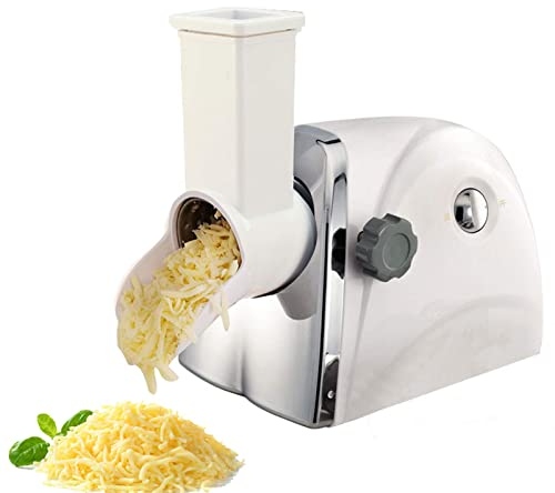 Rallador de queso eléctrico, rallador de queso giratorio de acero inoxidable, rallador eléctrico multifuncional para queso y verduras, triturador de queso con 3 cuchillas de tambor desmontables