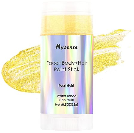 Mysense Pearl Gold Face Body Hair Paint Stick,Water Based Washable Temporary Hair Paint,Non-toxic Cream Blendable Metallic Gold Face Painting for Halloween Costumes Cosplay Makeup,0.5oz(15g)