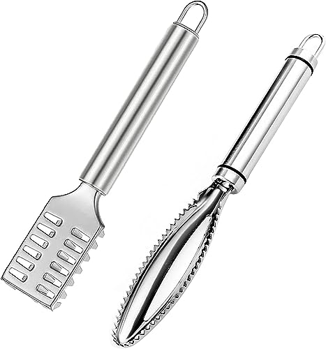 LATRAT 2 unidades de escamas de pescado de acero inoxidable, raspador de escamas de pescado, herramienta de cocina para mariscos, descamación de pescado profesional, zphoude2025