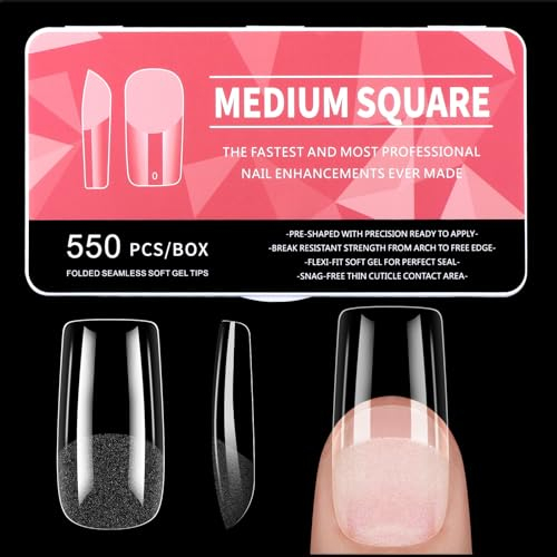 Nageltips Quadrat, 550 Stück Tips für Gelnägel, 11 Größen Full Cover Gel Nail Tips, Vorpolierte Künstliche Nägel Nagelverlängerung für Nageltechniker, Einsteiger und Nail Art Studios