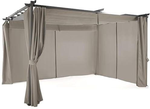 IDMarket - Pergola édition limitée Toit rétractable 3x4 M et 4 Rideaux Taupe