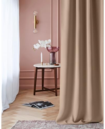 ROOM99 Gardin med öljetter, laurel, 140 x 280 cm, bredd x höjd, mörkläggning, ogenomskinlig skjutgardin, gardin, vardagsrum, sovrum, beige, 1 st