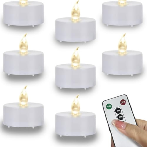 PILLOBOX Velas de té LED con temporizador, 24 velas sin llama parpadeantes con mando a distancia, sostenibles 400 horas a pilas para decoración del hogar, bodas, fiestas (blanco cálido)