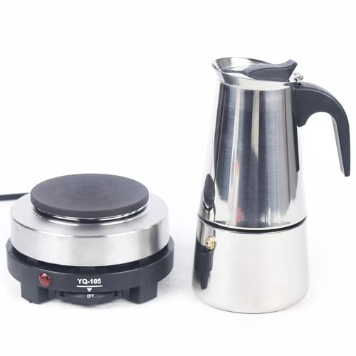 Treeisland Espressokocher Elektrisch 6 Tassen Espresso Kocher Elektrisch Edelstahl Espressomaschine für 6 Tassen, 300ml