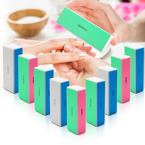 10 PCS Nail Buffing Block, 4 Way Nail Buffer Block Nail File Block -Shape & Smooth & Buff & Polish Professional Nail Files and Buffers 120/240/600/3000 Grit for Natural/Acrylic Nails Buffing Shinning