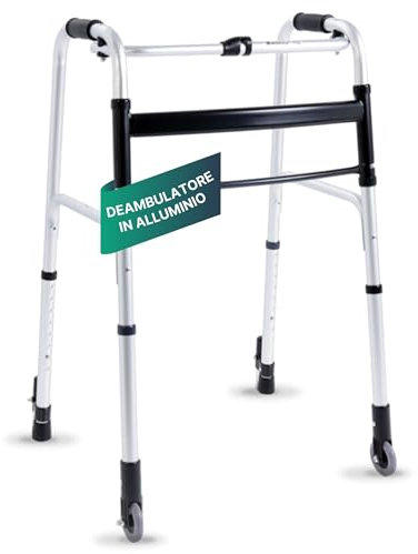 REMEDIA ONE - Deambulatore per Anziani 2 Ruote Fisse con Freno Autobloccante - Girello per Anziani e Disabili da Interno o Esterno - Deambulatore per Anziani Pieghevole