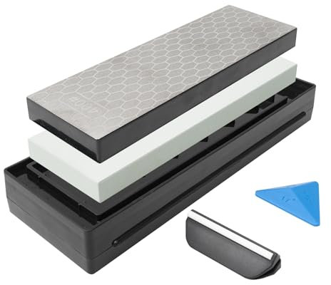 TOOLMAYS Pierre Aiguiser Diamant Double Face 400/1200# avec Pierre a Affuter Japonaise 1000# pour Couteaux, Guide d'angle et Boîte de Rangement, Kit de Pierres Affutage Surface Nid d'Abeille