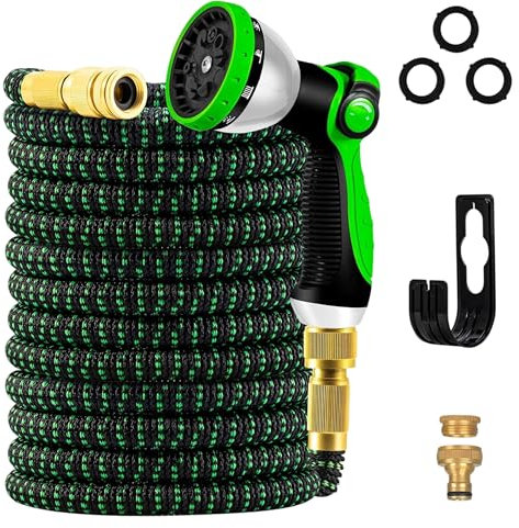 Expandable Garden Hose Pipe 50FT/100FT, No-Kink Flexible Water Hose with 10-Function Spray Nozzle, 3-Layer Latex Core, 3/4 & 1/2 Metal Connectors, Lightweight, Durable, for Outdoor Use, 50ft