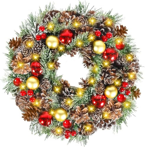 Couronne de Noel Porte 30 cm Couronne Noel, Couronne de Noël Artificielle, Couronne Fleurs Artificielle Suspendues Décoration Noel Guirlande Sapin de Noël Porte Décoration de Guirlande