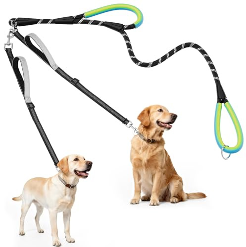 XiaZ Double Leash for Two Dogs No Tangle for Large Medium Dogs, 1/2”Black