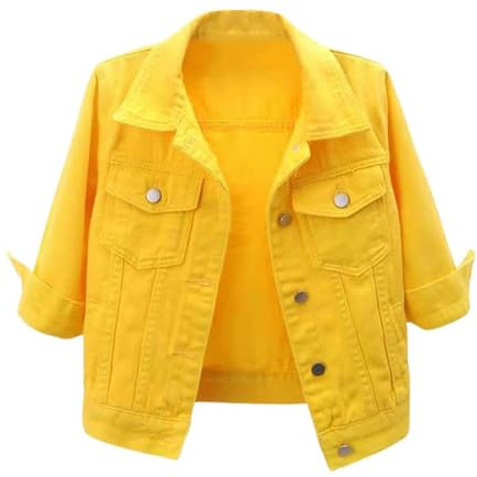 Generisch Giacca di jeans da donna, stile retrò, maniche a 3/4, in denim, leggera, colorata, in jeans, corta, elegante, con risvolto bolero, giacca primaverile, per le mezze stagioni, alla moda