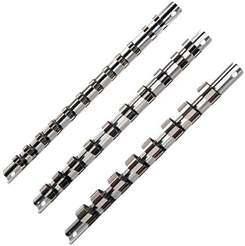 3 x Aufsteckschiene/Klemmleiste/Nusshalter/Aufsteckleiste/Ordnungssystem mit 30 verschiebbare Clips für 1/2 3/8 1/2 Vierkant Nüsse Einsätze, 240 mm