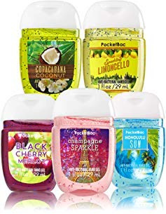 Bath and Body Works Anti-Bacterial Hand Gel 5-Pack PocketBac Sanitizers, Assorted Scents, 1 fl oz each