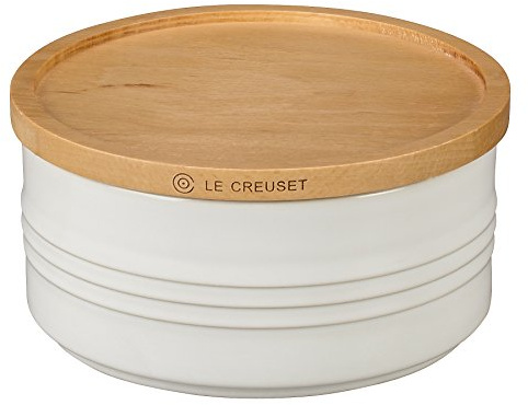Le Creuset Stoneware Canister with Wood Lid, 23 oz. (5.5 diameter), White