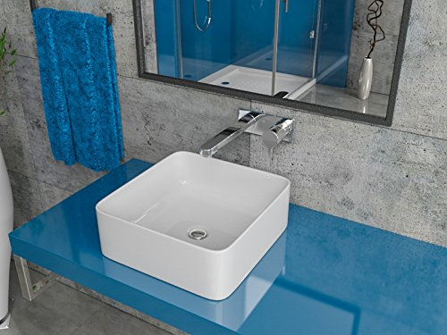 KERABAD Design Keramik Aufsatzwaschbecken Waschschale Waschtisch Keramik-Waschschale modern eckig Weiss 36x36x13cm KB-PL389