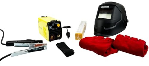 Aktionsset WELDINGER EW 140 mini MMA-/WIG-Schweißinverter Automatikhelm Elektrodensortiment Schlackehammer Handschuhe 5 Jahre Garantie