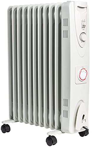 MYLEK Oil Filled Heater Radiators 2500W, Electric Portable White Heaters, Adjustable Thermostat And 24Hr Timer, 3 Heat Settings, Energy Efficient, Safety Tip Over Protection (2.5KW White)