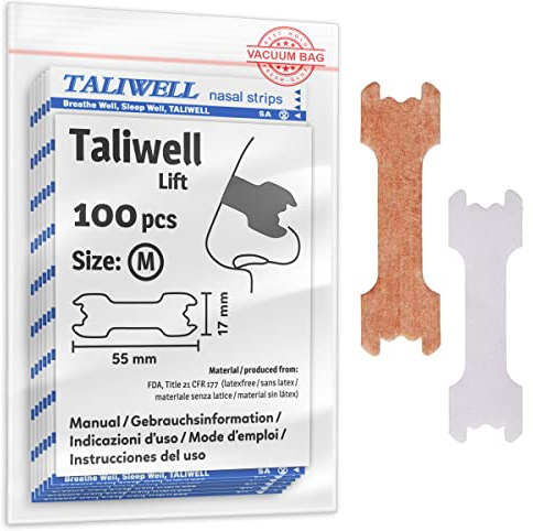 Taliwell Nasenpflaster 100 Stück M Medium, Besser Atmen beim Schlafen, Sport, Schnupfen, Nasenstrips gegen Schnarchen, Anti-Schnarch-Pflaster Stopper