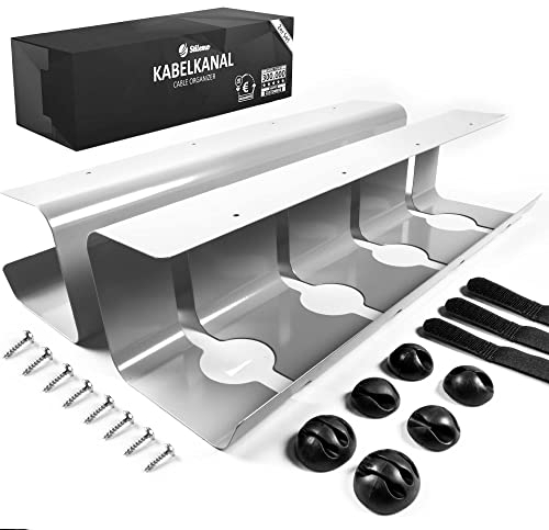 Stilemo Under Desk Cable Management Tray, Pack of 2, Desk Cable Organiser Wire Tidy, Wire Organiser Holder for Home & Office, Keeping Cables Tidy, Carbon Steel Holds Upto 5 Kg, 43 X 12 10cm (Grey)