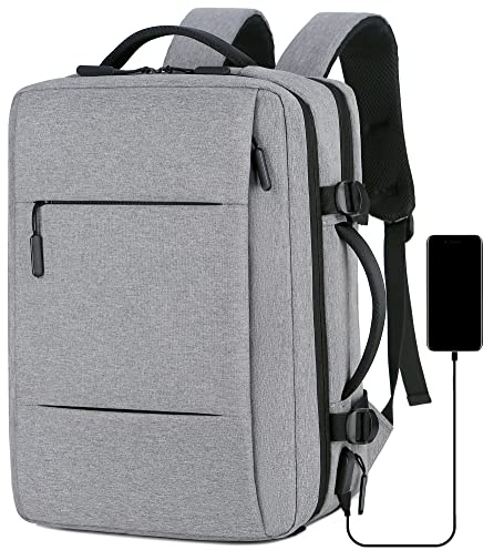 Mixroom - Zaino Uomo Porta PC Estensibile Valigia Bagaglio a mano per Computer Portatile Laptop Con porta USB Grigio Z3
