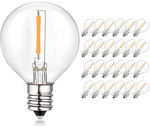 BRIMAX 25 Stück E12 LED Glühbirne 1W Warmweiß 2200K G40 Led Lampe Außen Globe AC230V Außenleuchten Klar Glas Filament Fadenlampe für Lichterkette,Terrassen, Camping, Straßen nicht Dimmbar