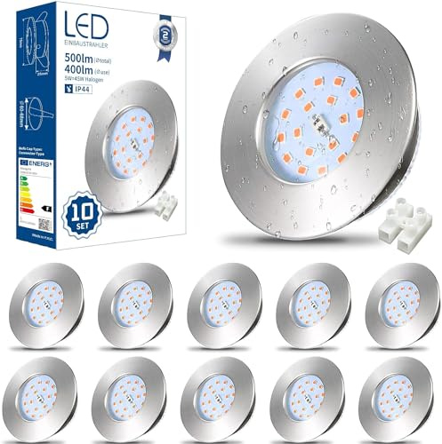 HiBay 10x 5W LED Downlights Recessed Spotlights Ceiling Lights Warm White | Ultra Thin Downlights Chrome IP44 Ceiling Spot Light for Bathroom Kitchen, Fits 60-68mm Hole