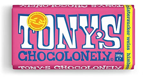 Tony's Chocolonely - Vit choklad med hallon och sprakande socker – chokladkaka – 1 x 180 gram – storpack – vegetarisk – Belgium Fairtrade choklad
