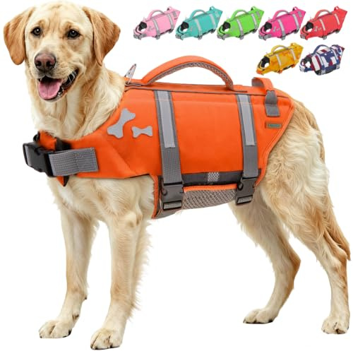 EMUST Dog Life Jacket Medium, Good Visibility Dog Swimming Vest Safety, M