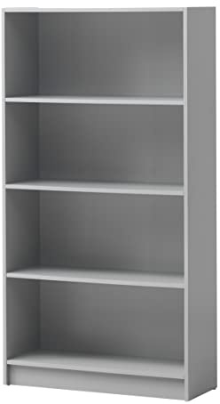 Timber Art Design UK 4 Tier Bookcase Open Ladder Shelf Retro Contemporary Organizer Display Shelving Unit for Modern Living Room, Office Space, Study Room Furniture, Grey - W80 x H150 x D30cm