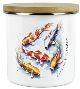Fish Feed Pellets Storage Canister - Feed The Fish Metal Enamel Pet Food Large Storage Container