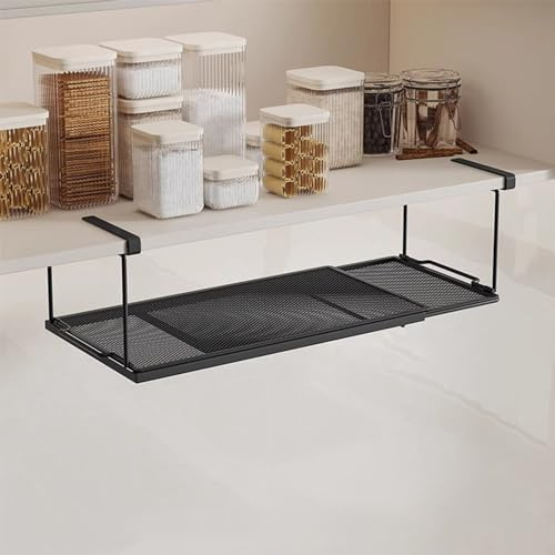 ROLIZOE 1 estante extensible debajo del gabinete, cesta debajo del estante con clips de 0.94 pulgadas de grosor para armario de cocina, cesta de metal colgante debajo del escritorio para lavandería