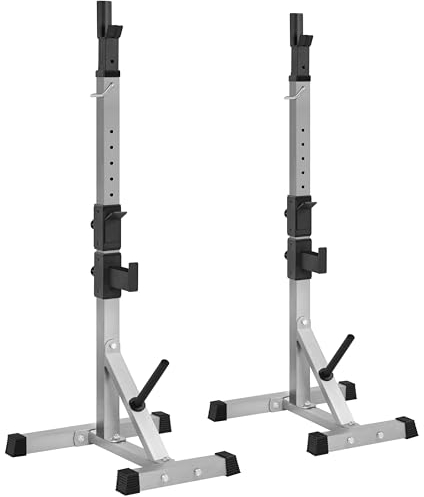 Yaheetech Hantelständer Hantelscheibenständer Höhenverstellbarer Langhantelständer Hantelhalter Langhantelstange Ständer bis 300 kg Belastbar Langhantel Ständer mit 3 Hantelablagen