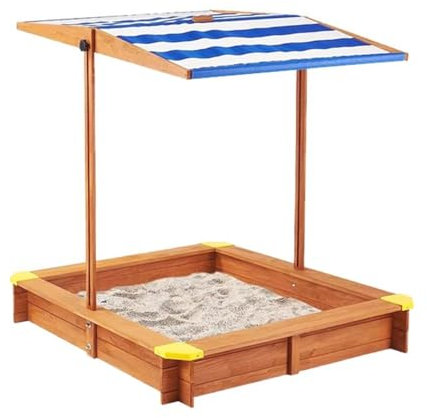 POLGDW Arenero de Madera con Tapa, Techo Ajustable En Altura, Revestimiento Protector de Arena, Asientos Plegables para Niños de 3 A 8 Años, Arenero de Exterior para Jardín