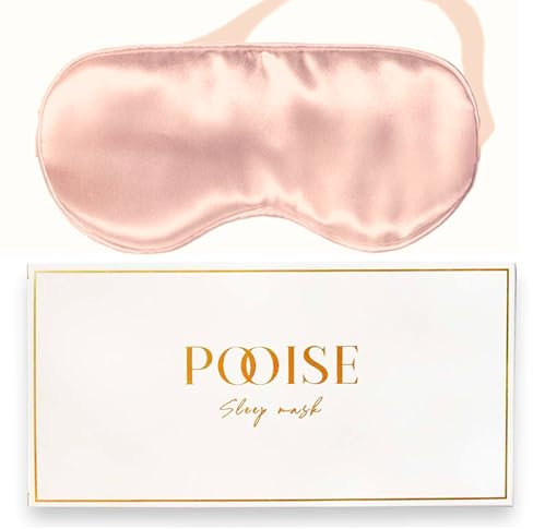 POOISE Schlafmaske - weiches Satin - vegane Seide - Anti Aging & anti Schlaffalten - Verstellbares Band - 100% Lichtblockierung - Reise Augenmaske - Geschenkidee für Frauen (Rosa)