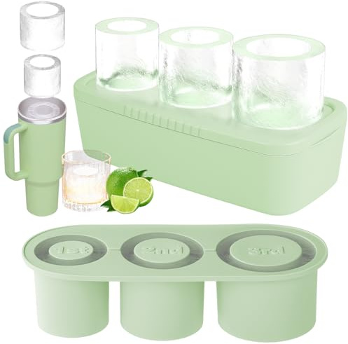 HOTUT Stanley Cup Ice Mold, ihåliga 3-cylindriga isbitsbehållare, silikonisbehållare för Stanley-kopp, silikonisbehållare med lock, tillbehör för isbitar på 20–40 oz-grön