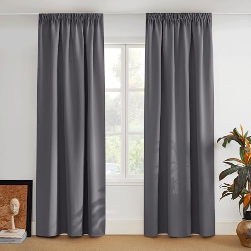 PONY DANCE Tende Oscuranti per Interni 2 Pezzi 140x280 CM Tende Camera da Letto con Fettuccia Oscuranti per Soggiorno Moderne Curtains Termiche, Grigio