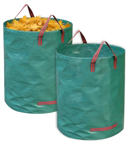 ORAGKE Sacchi Giardinaggio 272L, Sacchetti per Rifiuti da Giardino Autoportante, Sacco Impermeabile Riutilizzabile per Raccogli Foglie, Borsa da Giardino Pieghevole con Maniglie (2 pc, 272 L)