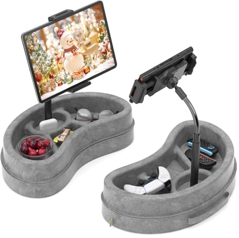KDD Coussin de Support pour Tablette - Support iPad Réglable à 360° avec Plateau de Rangement - Porte Kindle à Col de Cygne Compatible avec iPad Pro 12,9, Air Mini, Téléphone