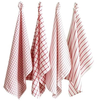4 Stück 50 x 70 cm weiß rot kariert gestreift Baumwolle Geschirrtuch Küche Tisch Abendessen Serviette Tuch Weihnachten Neujahr Dekoration