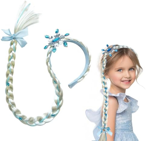 Cerchietti per capelli da principessa, Fascia per Capelli a Corona, Parrucche lunghe intrecciate da principessa, Parrucca Bionda Lunghe Trecce Capelli, per Festa di Compleanno Costume Cosplay