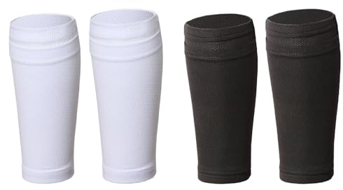2 Paires Chaussette Protège Tibia de Football,Respirantes Support Protège Tibia Foot Manchon,Manchons de Compression du Mollet avec Poches pour Enfants Adultes Débutants