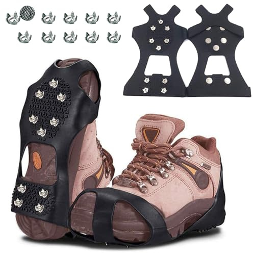 Schuhspikes, Eisstollen, Spikes für Schuhe Winter, Schuhe und Gummistiefel für Schneeschuhe, Steigeisen mit 10 Stahlspikes, für Wandern, Outdoor, Size: XL