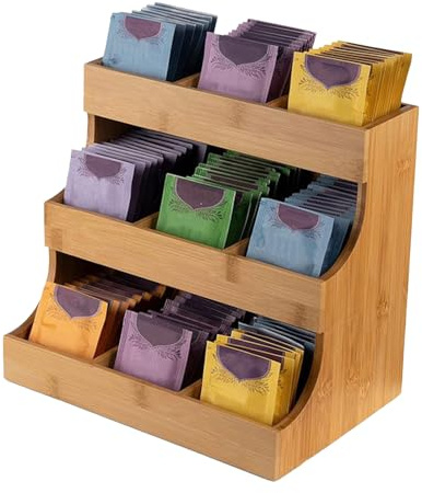 Bkljkf Soporte para Bolsitas de Té - Caja Organizadora de Madera para Té - Estante de 3 Niveles para Mostrador Encimera Hogar Cocina Despensa Oficina