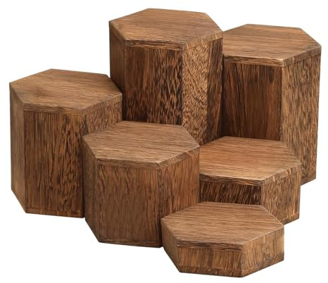 Amagogo 6x Wooden Hexagon Perfume Holders Desktop Organizers Jewelry Racks Display Stands for Candy Figurines Crafts Cabinets, Charcoal Color