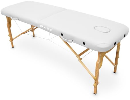 Quirumed WELLCORE Lettino Pieghevole in Legno, 180 x 60 cm, Altezza Regolabile, con Foro Facciale e Tappo, Senza Accessori, Colore Bianco