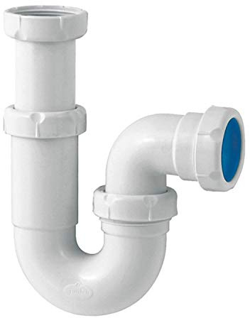 Jimten Sifón para fregadero, curvo extensible, salida horizontal, blanco, estándar